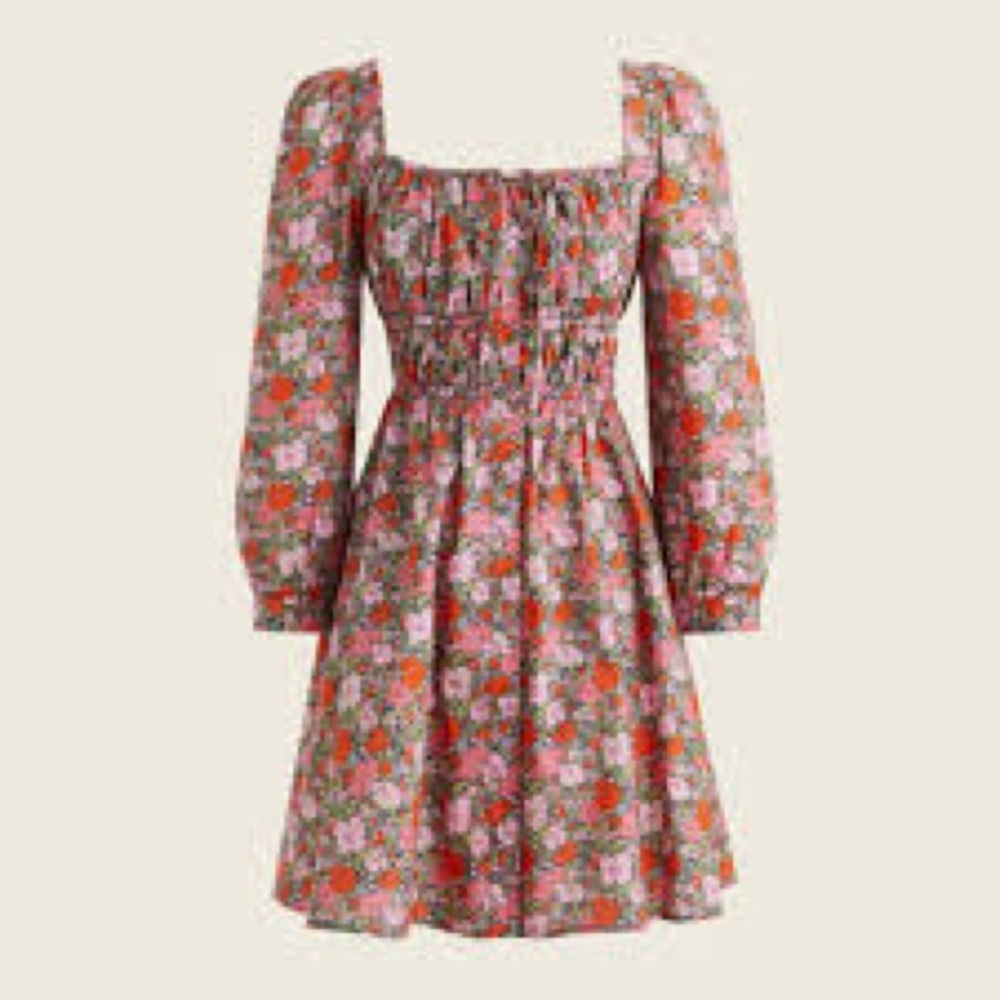 J. Crew Floral Long Sleeve Dress - Red and Pink